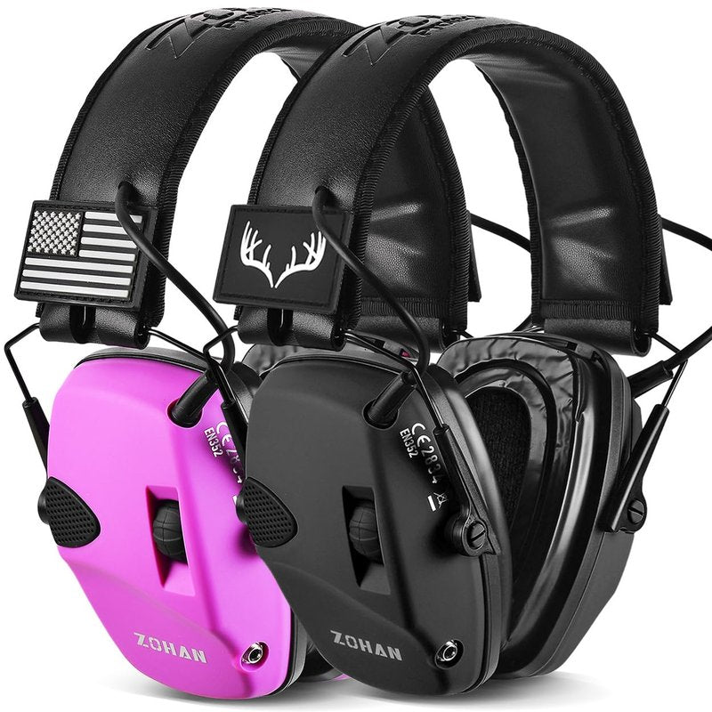 ZOHAN Safety Ear Protection with Gel Ear Pads, 4X Sound Amplification, Impact Hearing Protection 23dB NRR for Hunting, Range Use(Gel-Black+Purple)