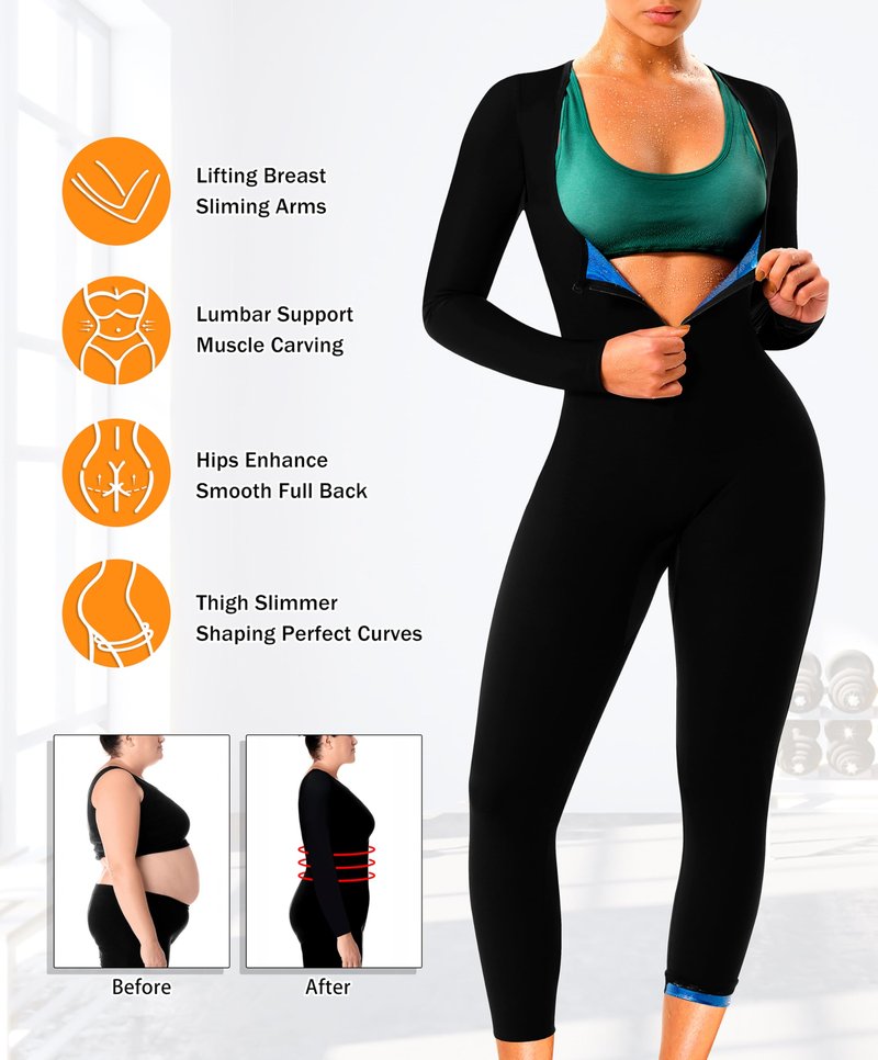 LMCOB Full Body Sauna Suit for Women Waist Trainer Sweat Jumpsuit Waist Trainers Workout Sauna Suits Women(LYBH70023-01-XL)