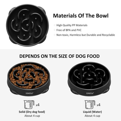 YINEYA 4 Cups Slow Feeder Dog Bowls Large Breed, Anti-Choking Pet Supplies, Maze Dog Food Bowl, Puzzle Feeder That Slow Down Eating