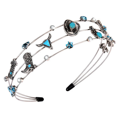 vokone Headbands for Women,Cowgirl Headbands Blue Horseshoe Horsehead Hairbands Rodeo Hair Accessory Gifts