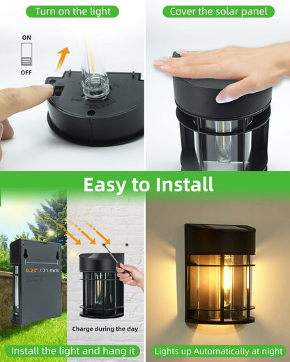 nipify Solar Fence Lights Outdoor Garden, 6 Packs LED Retro Solar Wall Lights Outdoor Waterproof, Auto On/Off Fence Lights Solar Powered for Patio Decking Gate Yard Stair Decoration(Warm White)