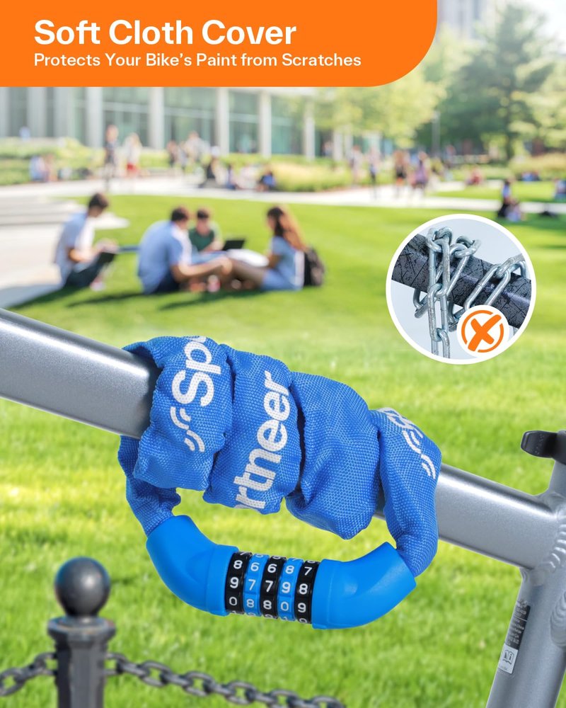 Sportneer Bike Lock: 5 Digit Combination High Security Anti Theft Bike Chain Lock - 3.2/3.6/4ft Heavy Duty Resettable Keyless Bicycle Lock for Bike, Motorcycle, Scooter, Door & Gate - 6mm Thick
