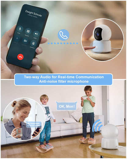 GOLSPARK Indoor Security Camera 2K, Pet Camera for Home Security, Dog Cam Pan/Tilt, Motion Tracking, 2-Way Audio, Night Vision Baby Monitor, Siren Alert, 24/7 Cloud &SD Card Storage, 2.4GHz