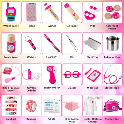 EFO SHM Doctor Kit for Kids Girls, 34 Pcs Kids Doctor Kit for Toddlers 3-5 with Medical Storage Bag & Real Stethoscope, Pretend Play Set for Boys Girls Fun Role Playing Game