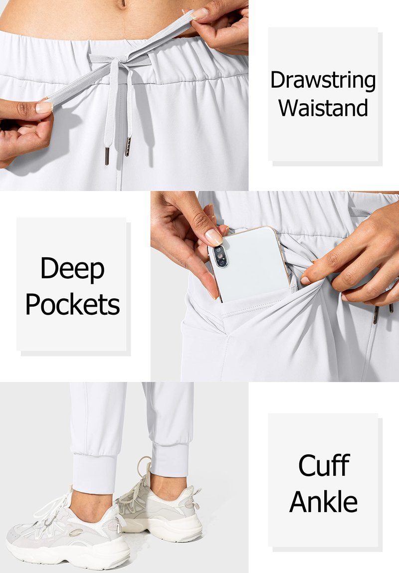 SANTINY Women's Joggers Pants Pockets Drawstring Running Sweatpants for Women Lounge Workout Jogging(White_M)