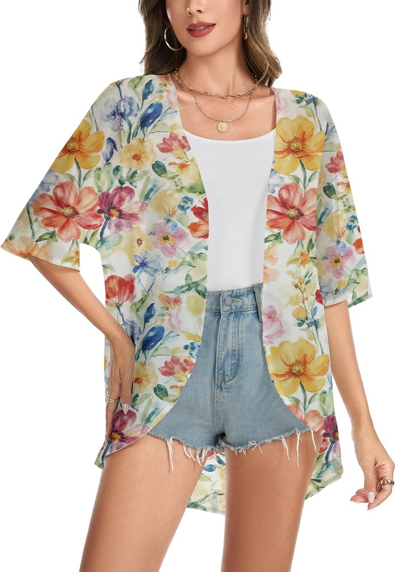 Beach Vacation Kimono Cardigan for Women - Puff Sleeve Loose Fit Cover Up | Casual Blouse Top