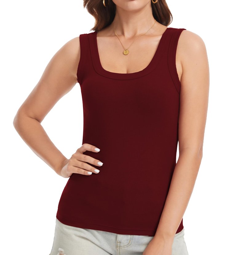 Womens Sleeveless Scoop Neck Tank Top Ribbed Fitted Summer Basic Slim Cute Tops 2026 Y2k Trendy Clothes Maroon