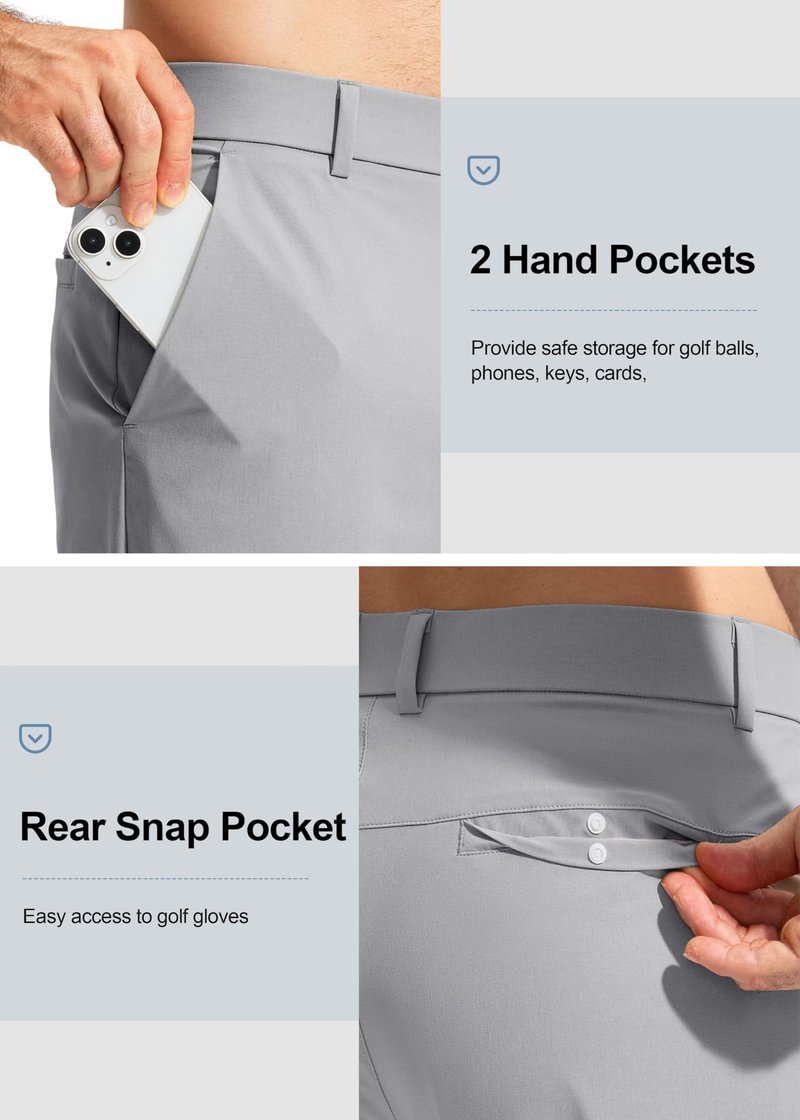 Pudolla Men's Golf Pants Stretch Work Pants for Men Dress Comfy Pants 32 Lightweight Quick Dry Casual Trousers(Light Grey 30Wx32L)