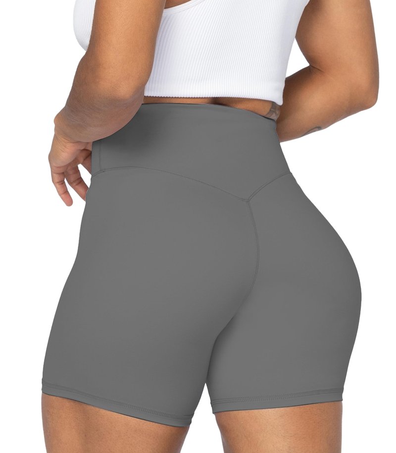 Sunzel 8" Waist Biker Shorts for Women No Front Seam Soft Yoga Workout Gym Bike Shorts Tummy Control Squat Proof Charcoa Grey Small