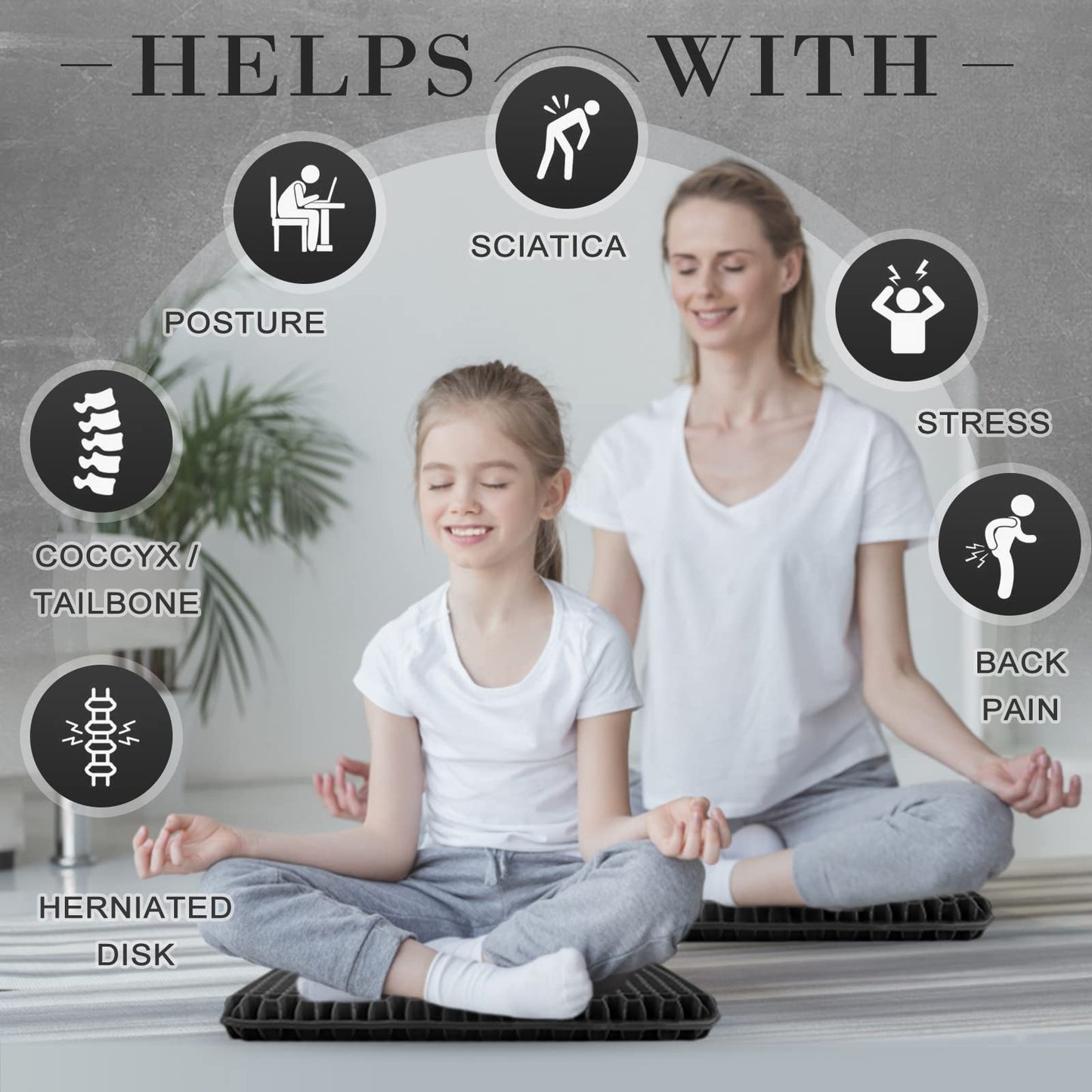 Gel Seat Cushion, Double Thick Breathable Seat Cushion Cool Gel Cushion Honeycomb Design,Breathable Lumbar Cushion With Non-Slip,Pressure Pain relief Gel Cushion For Home Office Chair Car Wheelchair