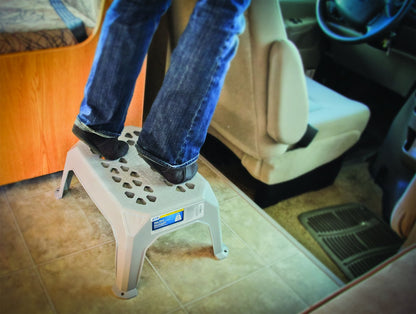 Camco Durable Large Step Stool - Textured Platform Surface to Help Prevent Slipping |Lightweight & Sturdy | Design Excellent for RVs, Trailers, Trucks| 400 lb. Capacity | 23" x 16" x 9 ¼" - Gray (43470)