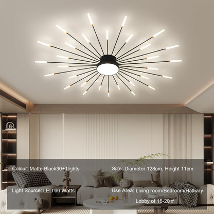 JAYMP Ceiling Light Modern Flower Shape Ceiling Lamp for Living Room Dining Room Flush Mount Metal Acrylic Sputnik Firework Petal LED Lighting Fixture (Matte Black, 30+1 Lights)