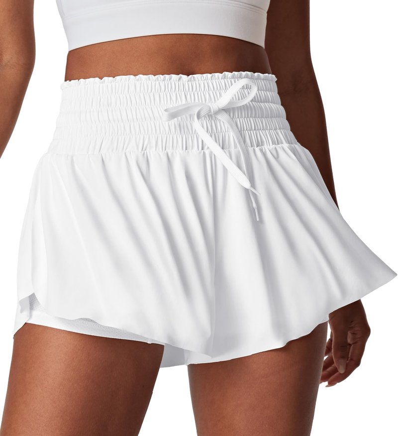 IUGA Athletic Shorts for Women High Waisted Butterfly Shorts Flowy Running Workout Tennis Skorts with Pockets Preppy Clothes White