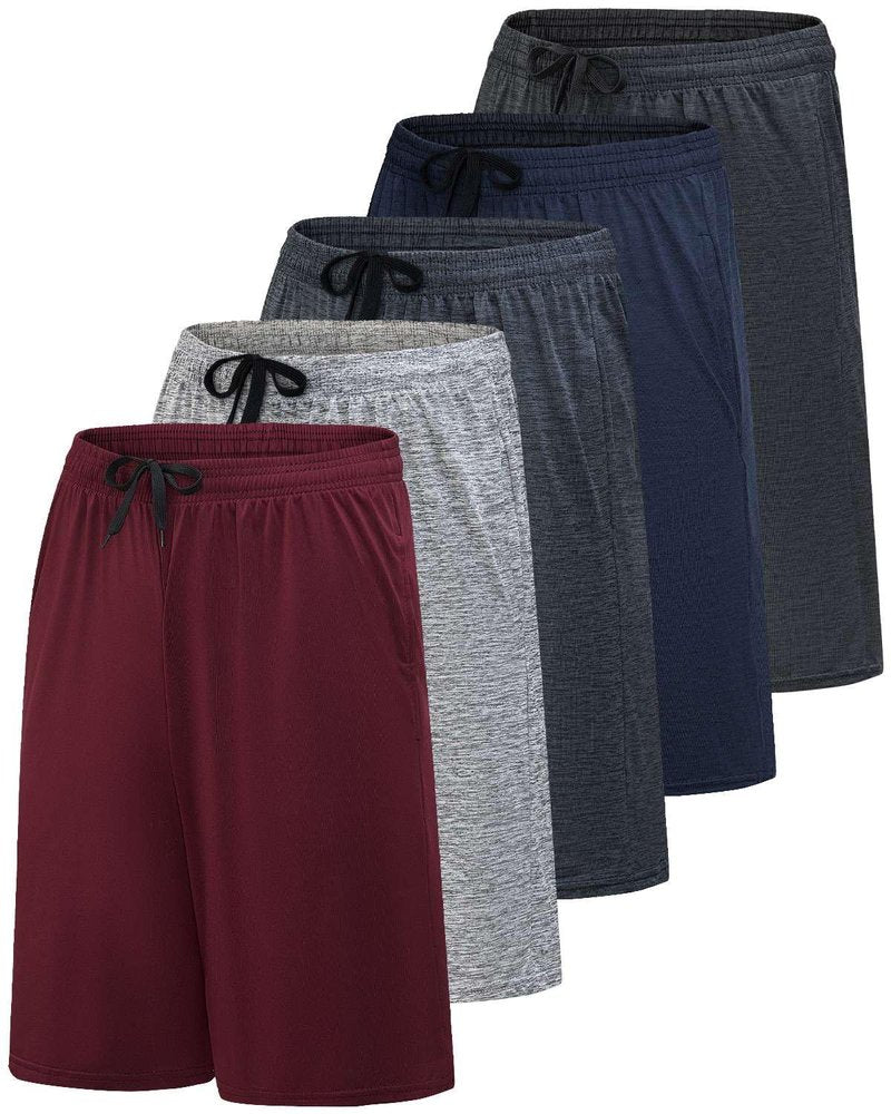 Real Essentials Men’s 5 Pack: 9" Dry-Fit Shorts – Athletic Gym, Workout, Basketball, Running, Casual Lounge Active Pockets, Set 5, XL