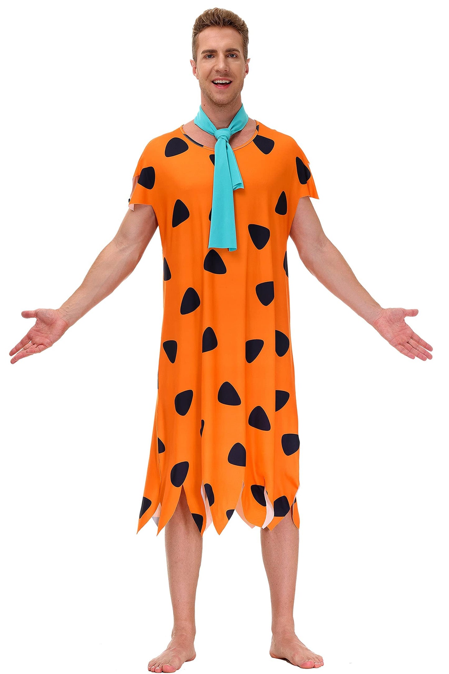 Mens Caveman Family Costume Halloween Cosplay Adult Couple Matching Party Outfit Orange Tunic XL