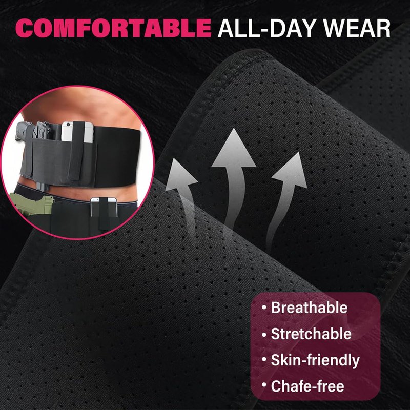 Belly Band Holster for Men & Women, Concealed Carry Gun Holster, Ambidextrous Design, Fits Glock 19 17 42 43 43x, Taurus, Ruger LCP, S&W M&P Shield for Most Handguns