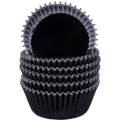 URATOT 100 Pieces Foil Metallic Cupcake Liners Muffin Wrappers Foil Baking Cups Muffin Paper Cases, Black