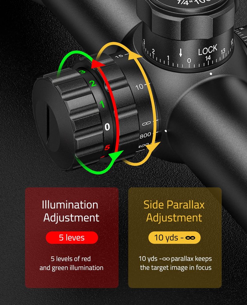 CVLIFE EagleFeather F02 4.5-14x50 Rifle Scope with Side Focus Parallax Adjustment, Illuminated Mil-Dot Reticle, 30mm Tube Long Range Rifle Scope for Hunting, SFP Riflescope with 20mm Scope Rings