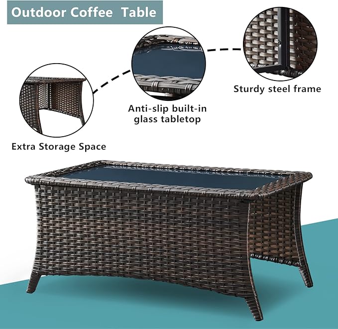 Rilyson Wicker Patio Furniture Set - 7 Piece Rattan Outdoor Sectional Conversation Sets with 2 Rocking Swivel Chairs,2 Ottomans,2 Sofa and 1 Coffee Table for Porch Deck Garden(Brown/Grey)