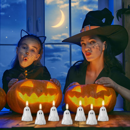 Jutom 10 Pcs Halloween Ghost Candles White Burning Candles Soy Wax for Halloween Home Table Party Decorations(Classic)