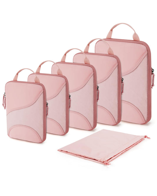 BAGSMART Compression Packing Cubes for Travel, 6 Set Packing Cubes for Suitcases, Compression Suitcases Organizers Bag Set for Travel Essentials, Lightweight Packing Organizers Baby Pink