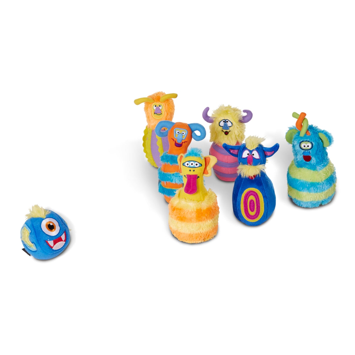 Melissa & Doug Fuzzy Monster Bowling Pins and Ball with Mesh Storage Bag - 8 Pieces Toddler Plush Indoor Bowling Set, for Toddlers and Kids Ages 2+