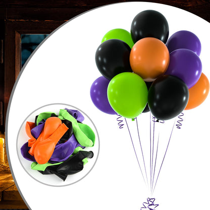NEBURORA 60pcs Halloween Party Balloons Kit 12inch Orange Black Green Purple Balloons with Ribbons for Halloween Theme Party Background Classroom Indoor and Outdoor Party Decorations