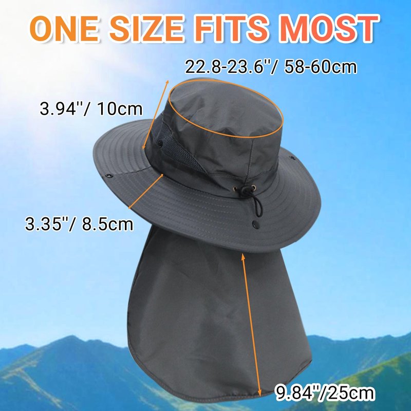 NPQQUAN Sun Hats for Men Women with Neck Flap UPF 50+ UV Protection Wide Brim Bucket Hat Safari Hiking Fishing Hats Darkgray（Neck Flap）