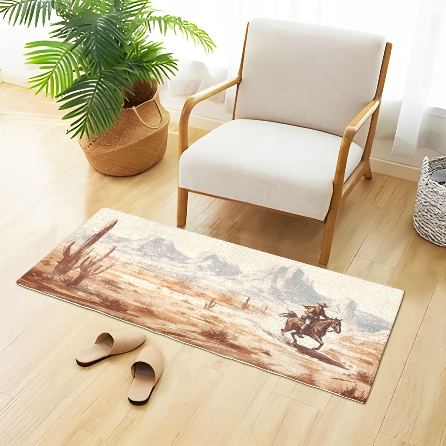 YETTASBIN Western Desert Cowboy Area Rug, Anti Fatigue Large Floor Mat, Soft Absorbent Washable Plush Carpet with Non-Slip Rubber Back for Entryway, Bedroom, Sink, Kitchen, Bathroom, 39 x 20 Inch