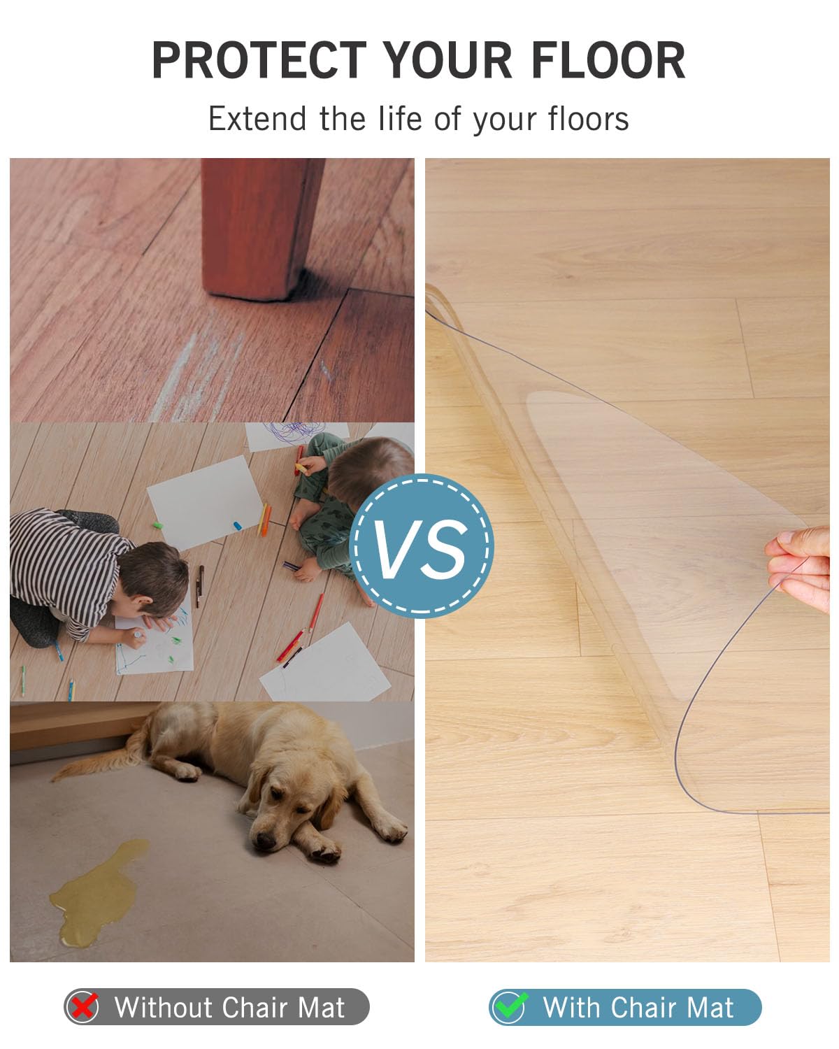 FURKIT Area Mat for Hard Floor, 3'×5' Transparent PVC Area Rug for Home, Waterproof Durable Floor Protector for Dining Room, Large Anti-Scratch Floor Mats for Laundry Room, Kitchen, Pet Litter Mat