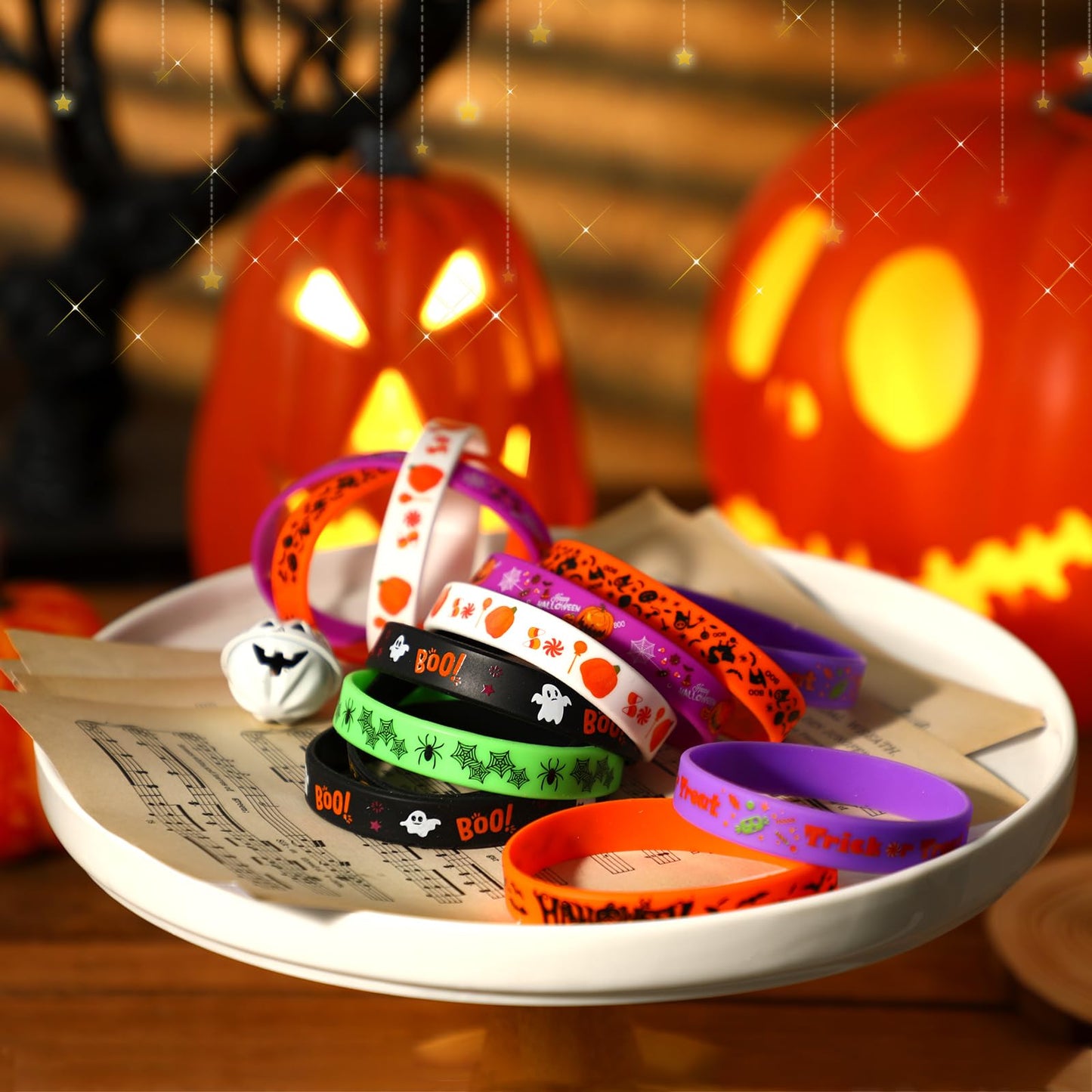 JUNEBRUSHS 42pcs Halloween Party Favors Silicone Bracelets Rubber Wristbands for Halloween Party Decorations Accessories Trick or Treat Goodie Bag Stuffers Fillers Supplies(7 Designs)