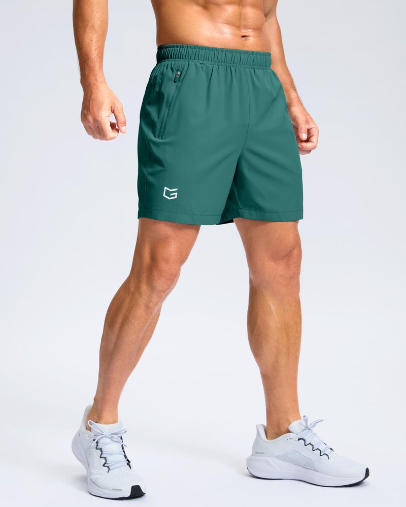 G Gradual Men's Athletic Running Shorts with Zipper Pockets Quick Dry 7"/ 5"/ 9" Workout Gym Shorts for Basketball Hiking(Rainforest Green,5XXXL)