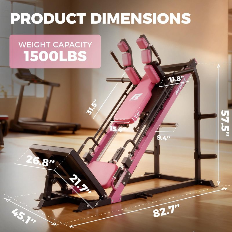 RitFit 3-in-1 Leg Press Hack Squat Machine for Home Gym, 1500LB Capacity, Compact Space-Saving Design with Multiple Hack Squat & Leg Press Angles