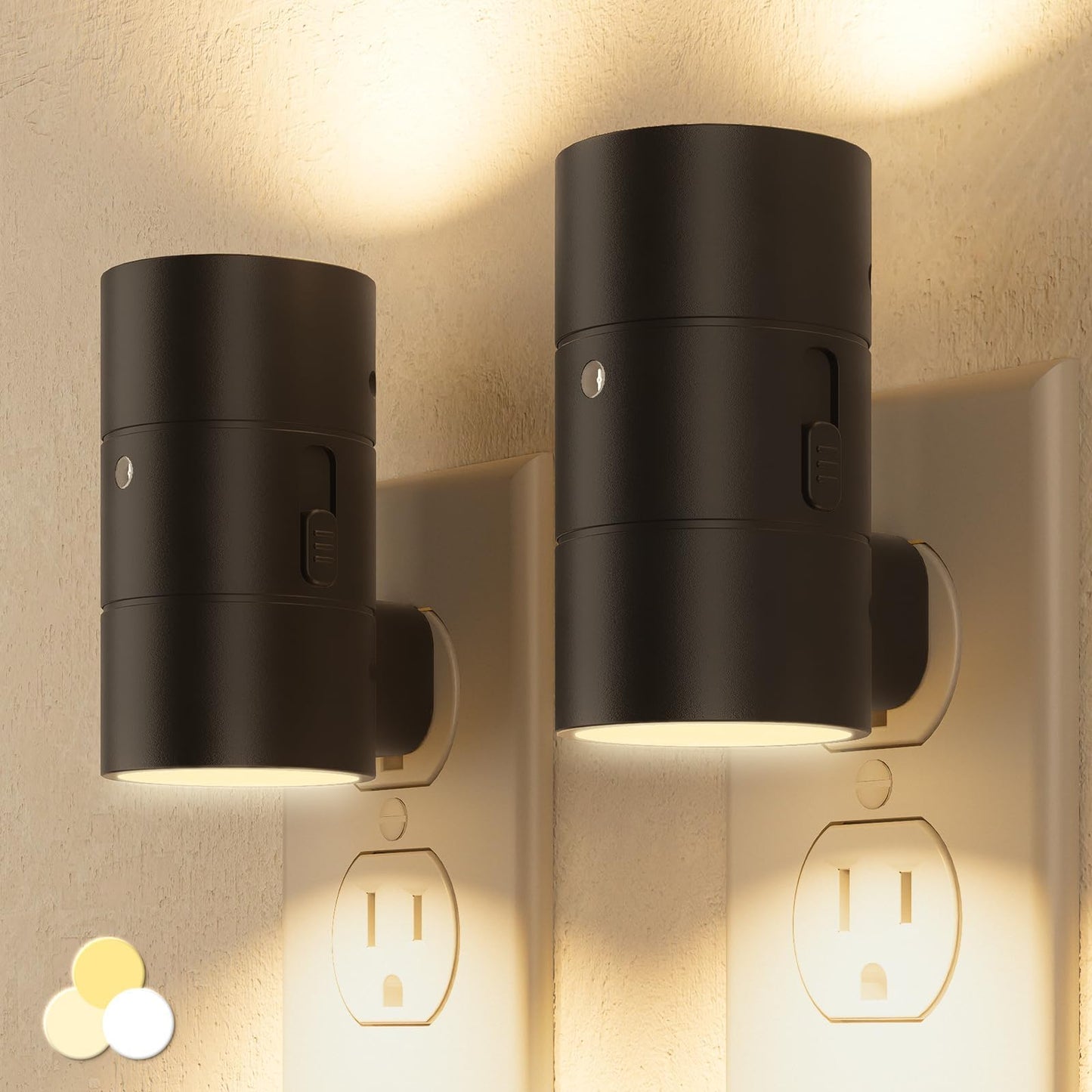 NIORSUN Night Lights Plug into Wall, Dimmable with 3 Color Modes & Auto On/Off Sensor, Ultra-Slim Nightlight for Hallway, Bathroom, Bedroom, Nursery, Kitchen (4 Pack, Black)