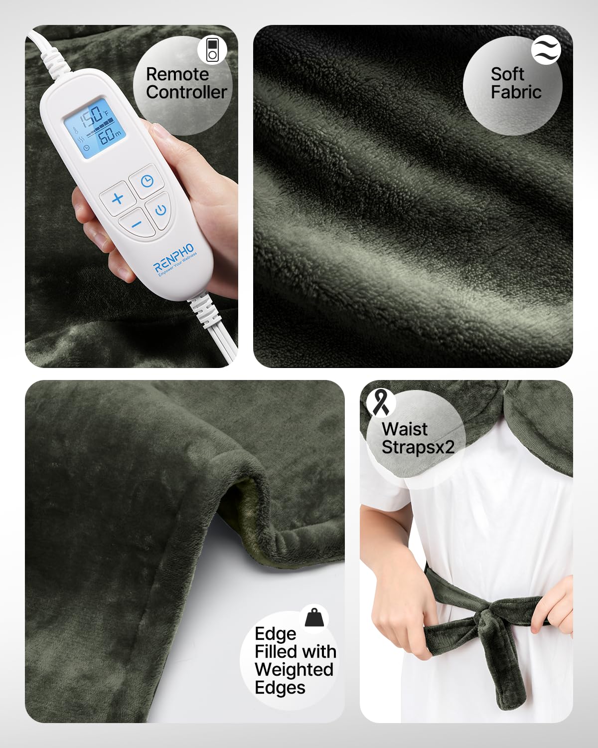 RENPHO Electric Heating Pad for Back Pain Relief, Birthday Christmas Gifts for Women Men Mom Dad Elderly, FSA Eligible Items Only List, Large Heat Pad for Neck Shoulders, 24"x33", ETL Certified, Gray