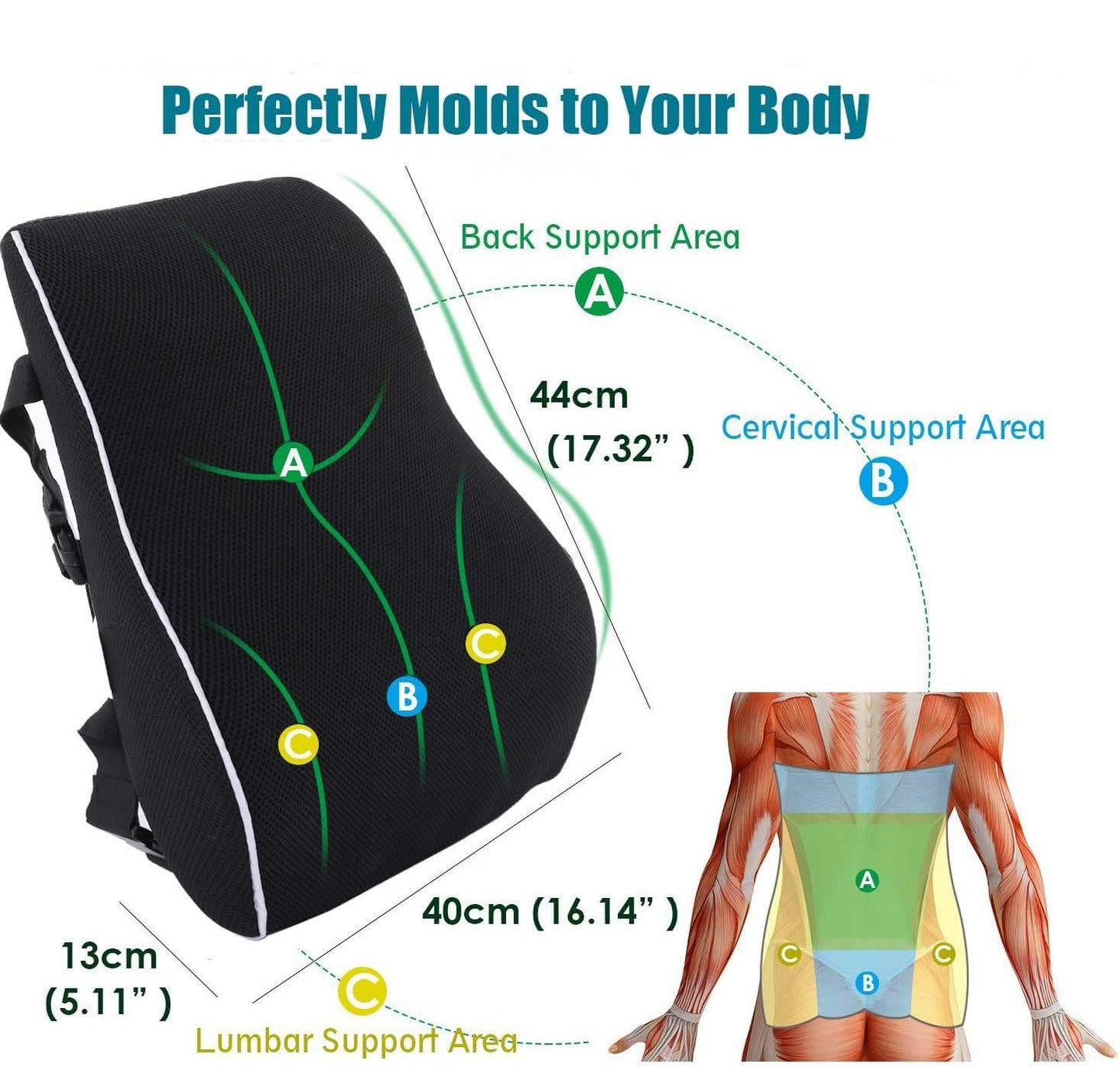 QUTOOL Lumbar Support Pillow for Office Chair Car Memory Foam Back Cushion Large Back Support Pillow for Computer, Gaming Chair, Recliner Double Adjustable Straps