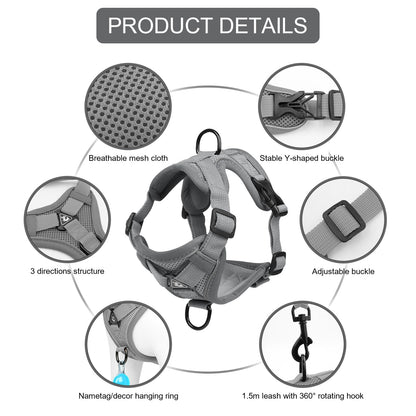 Cat Harness and Leash Set, Upgraded Escape Proof Adjustable Kitten Vest with Lead for Small Cat Outdoor Walking, Soft Breathable Mesh Jacket with Reflective Strips for Dark Night (S, Mature Gray)