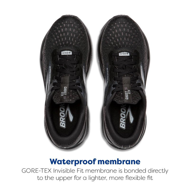 Brooks Women's Ghost 16 GTX Waterproof Neutral Running Shoe - Black/Black/Ebony - 8 Medium