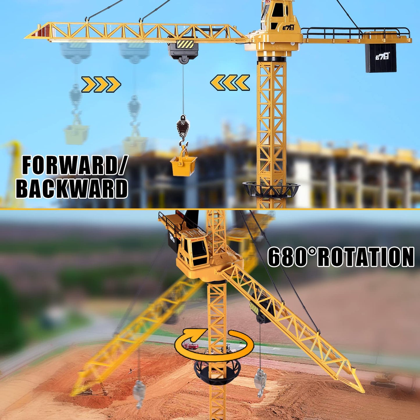 deAO Remote Control Crane Toy for Kids, 2.4G RC Construction Vehicle with Sound and Lights, Electric Crane Tower Toy with 680° Rotation & Adjustable Height for Boys Girls Ages 3+