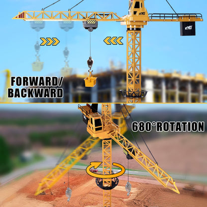 deAO Remote Control Crane Toy for Kids, 2.4G RC Construction Vehicle with Sound and Lights, Electric Crane Tower Toy with 680° Rotation & Adjustable Height for Boys Girls Ages 3+