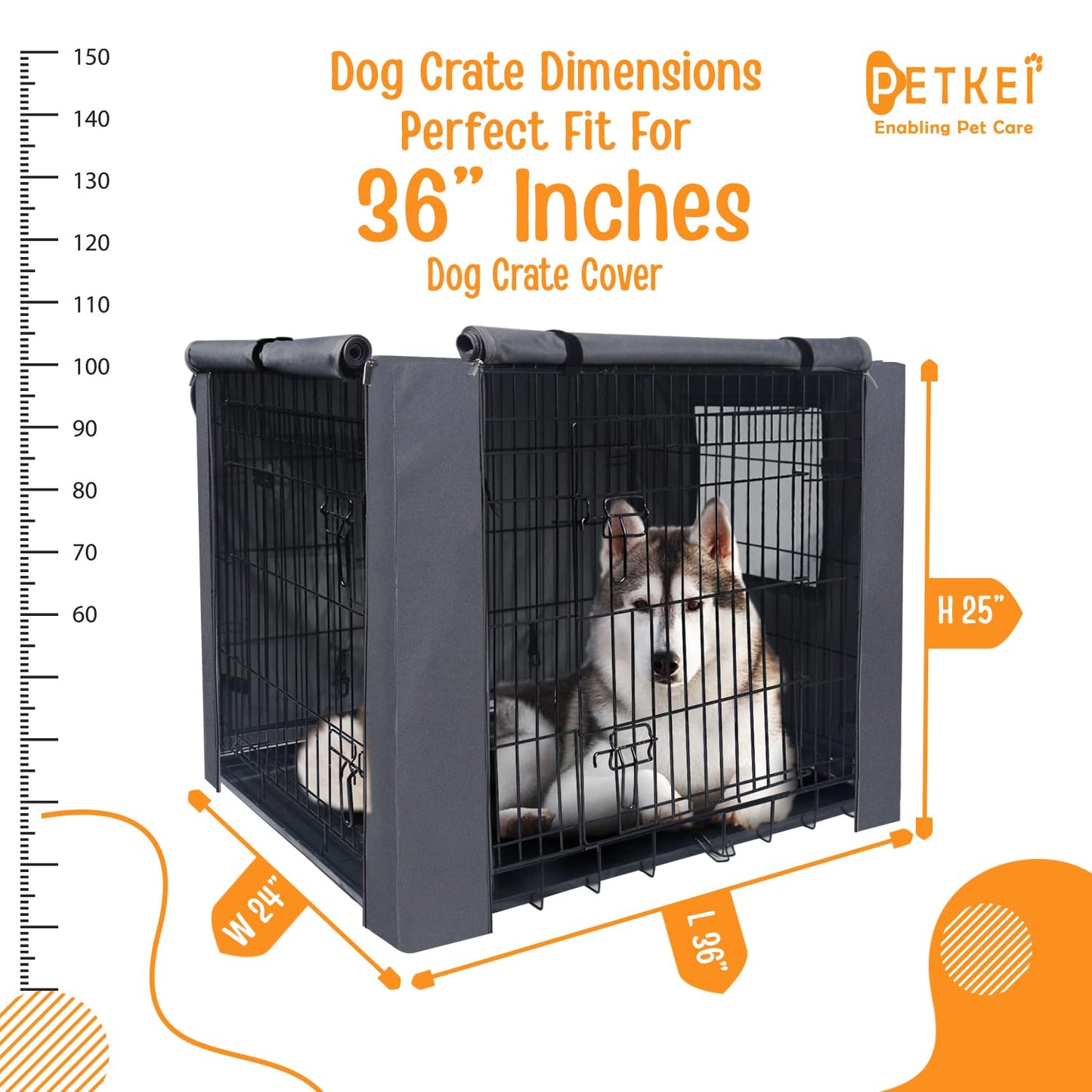 PETKEI Dog Crate Cover for Wire Dog Crate, Durable Polyester PU Coated Dog Cage Cover Designed for 1 & 2 Door Cage, Includes 1 Breathable Mesh Window & 1 Pocket (Cover Only) (Large - 36 Inches)
