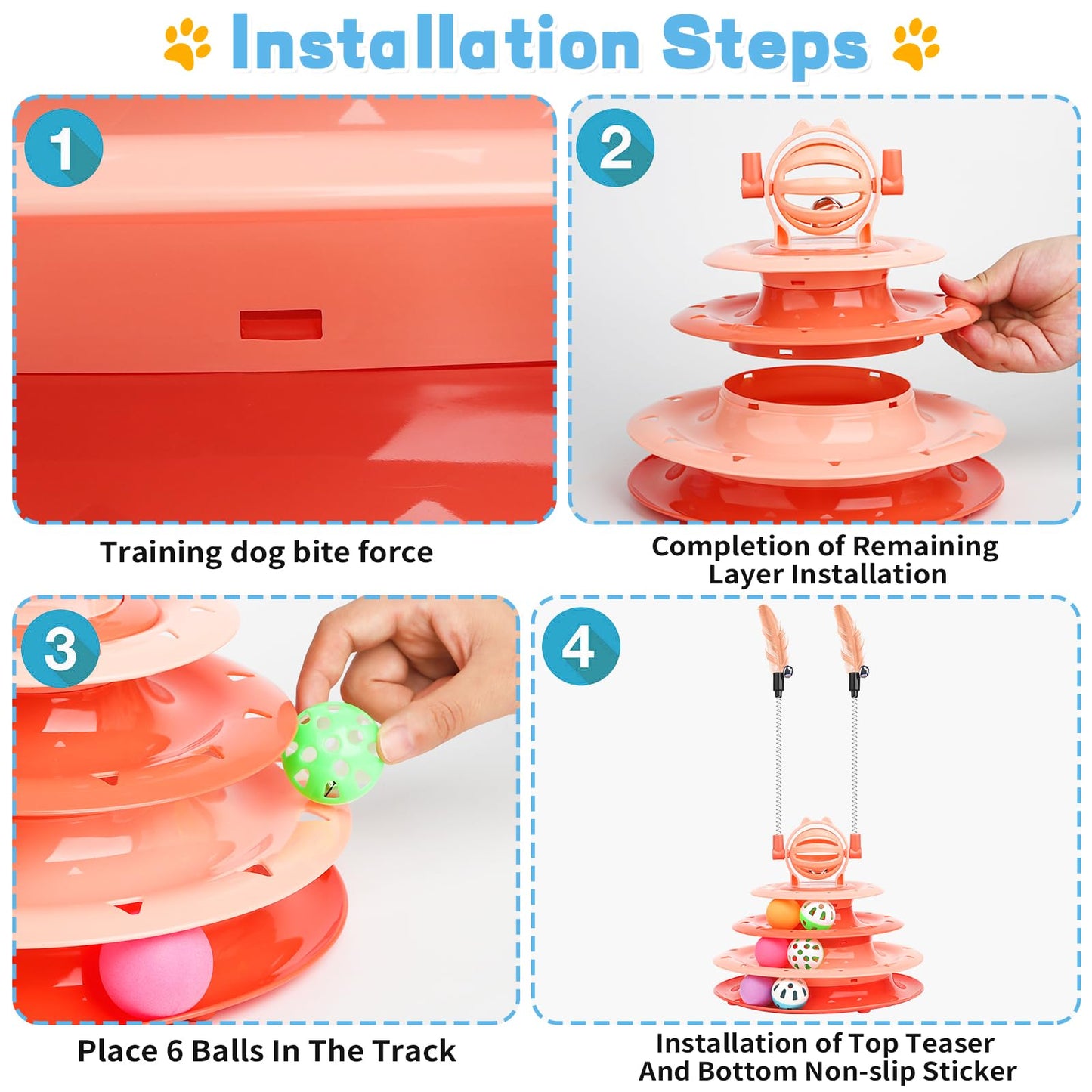 Goosheep Cat Toy Interactive Pet Plaything for Indoor Kitten Interactive Kitty Puzzle Ball with 2 Cat-Tease (Orange)