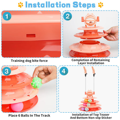 Goosheep Cat Toy Interactive Pet Plaything for Indoor Kitten Interactive Kitty Puzzle Ball with 2 Cat-Tease (Orange)