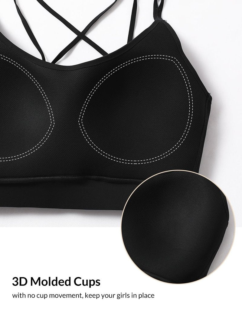 baleaf everleaf Women's Sports Bra Longline Padded Yoga Bra Low Impact Strap Workout Crop Tank Tops Black Black L-XL