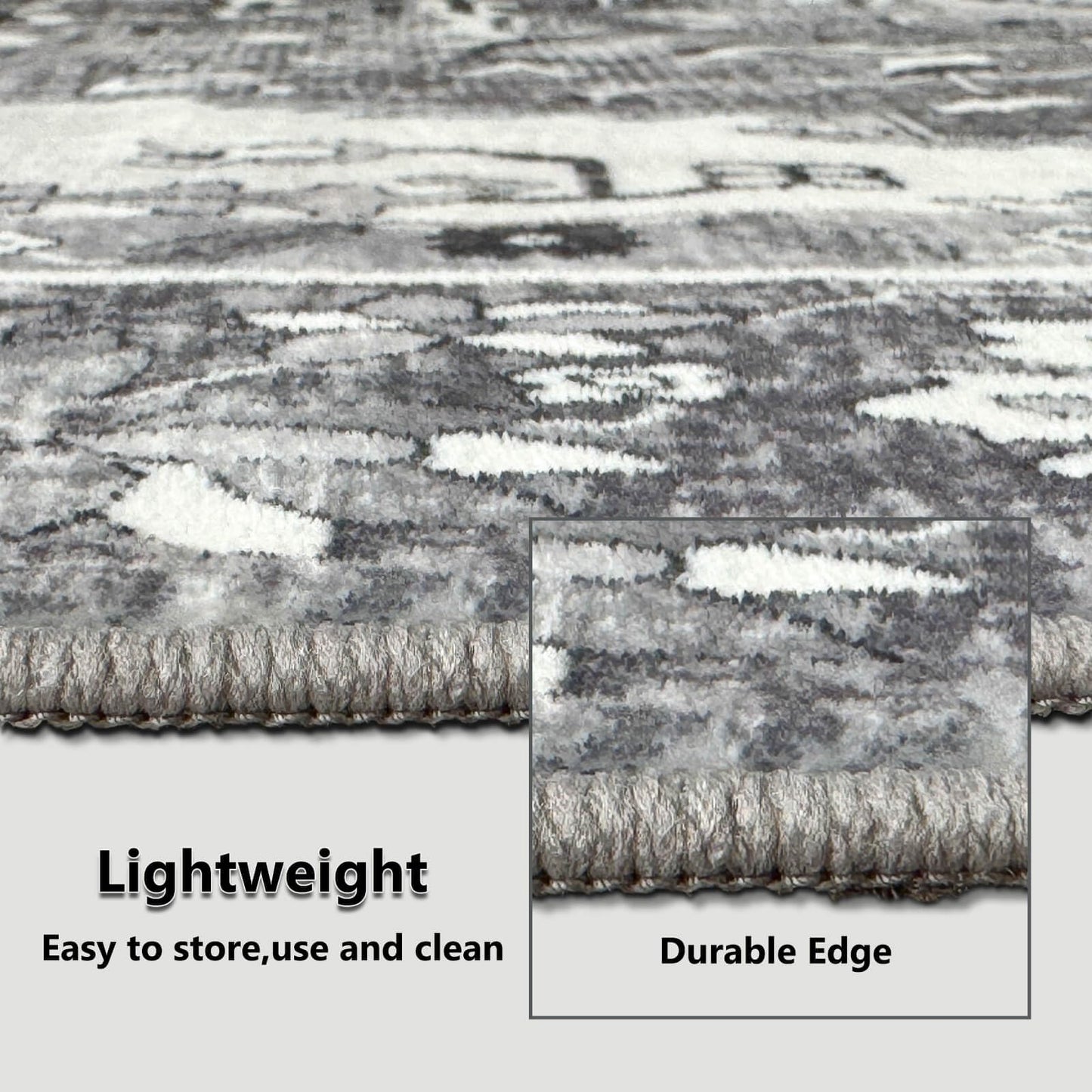 NANPIPER Area Rug, 8x10 Washable Area Rugs with Non-Slip Backing for Living Room Bedroom, Non-Shedding Distressed Rug, Vintage Print Medallion Accent Large Rug for Bedroom,Dinning Room(8'x10', Grey)