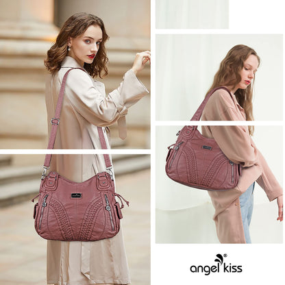 Purses and Handbags Women Fashion Tote Bag Shoulder Bags Top Handle Satchel Purses Washed Synthetic Leather Handbag, 1-1#d.pink, 13.8 * 4.7 * 11.8 inches