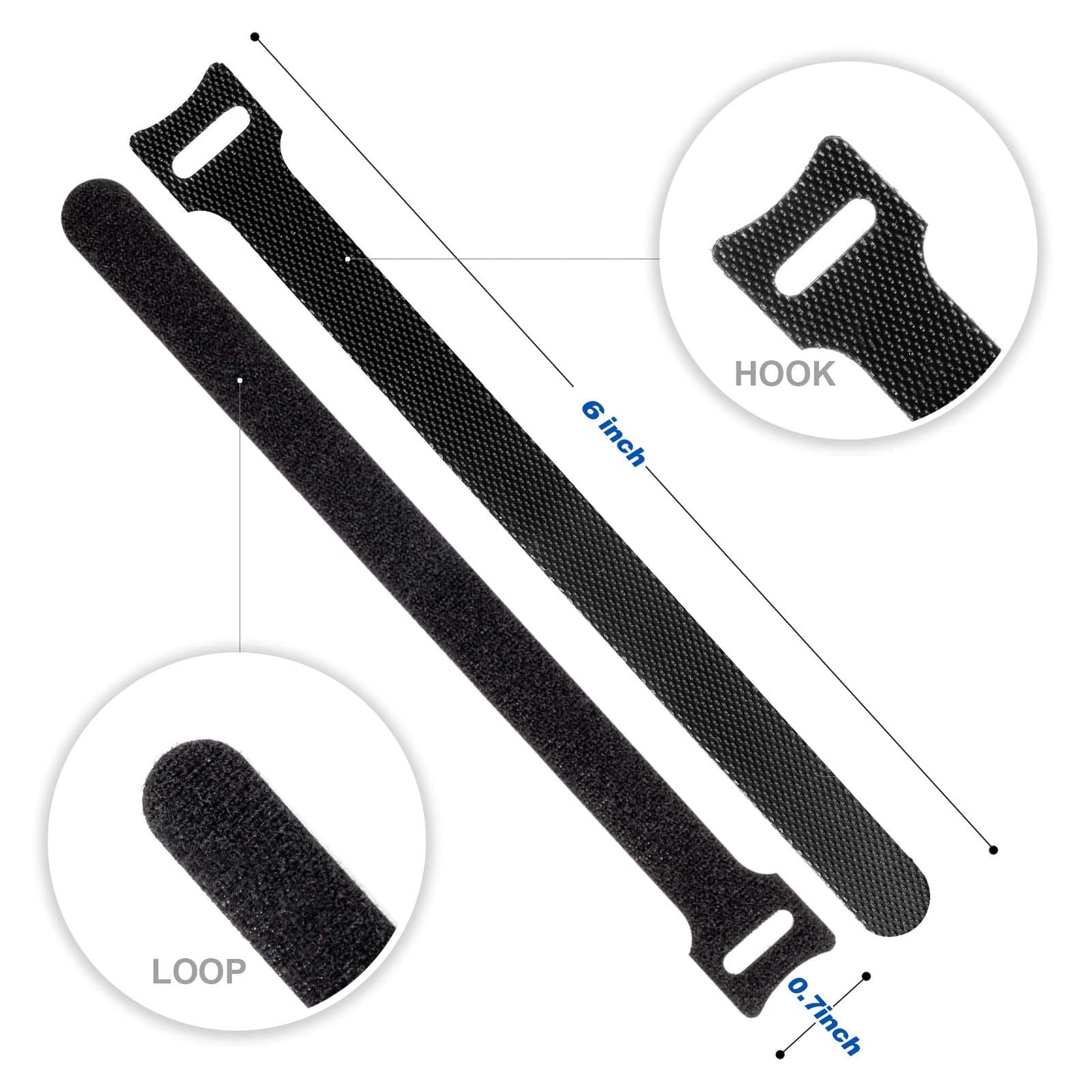 OneLeaf 80PCS Reusable Cable Ties, Black Adjustable 6-Inch Cord Organizer Ties, Multi-purpose Hook Loop Cable Management Wire Ties for Organizing Home, Office, Data Centers