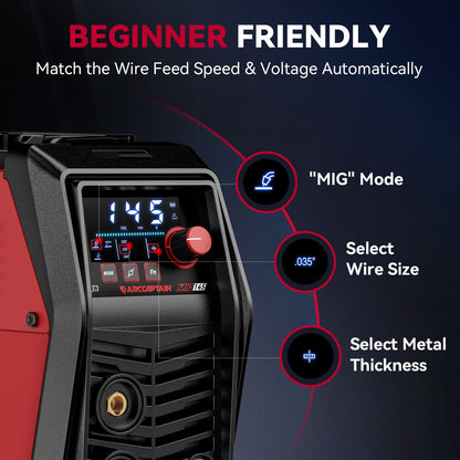 ARCCAPTAIN iControl MIG145 Pro 145A Flux Core MIG Welder 120V Welding Machine Gasless MIG Welder Flux MIG/MMA Stick/Lift TIG, 3 in 1 Welder Machine with Synergy, Portable Welder, APP Control