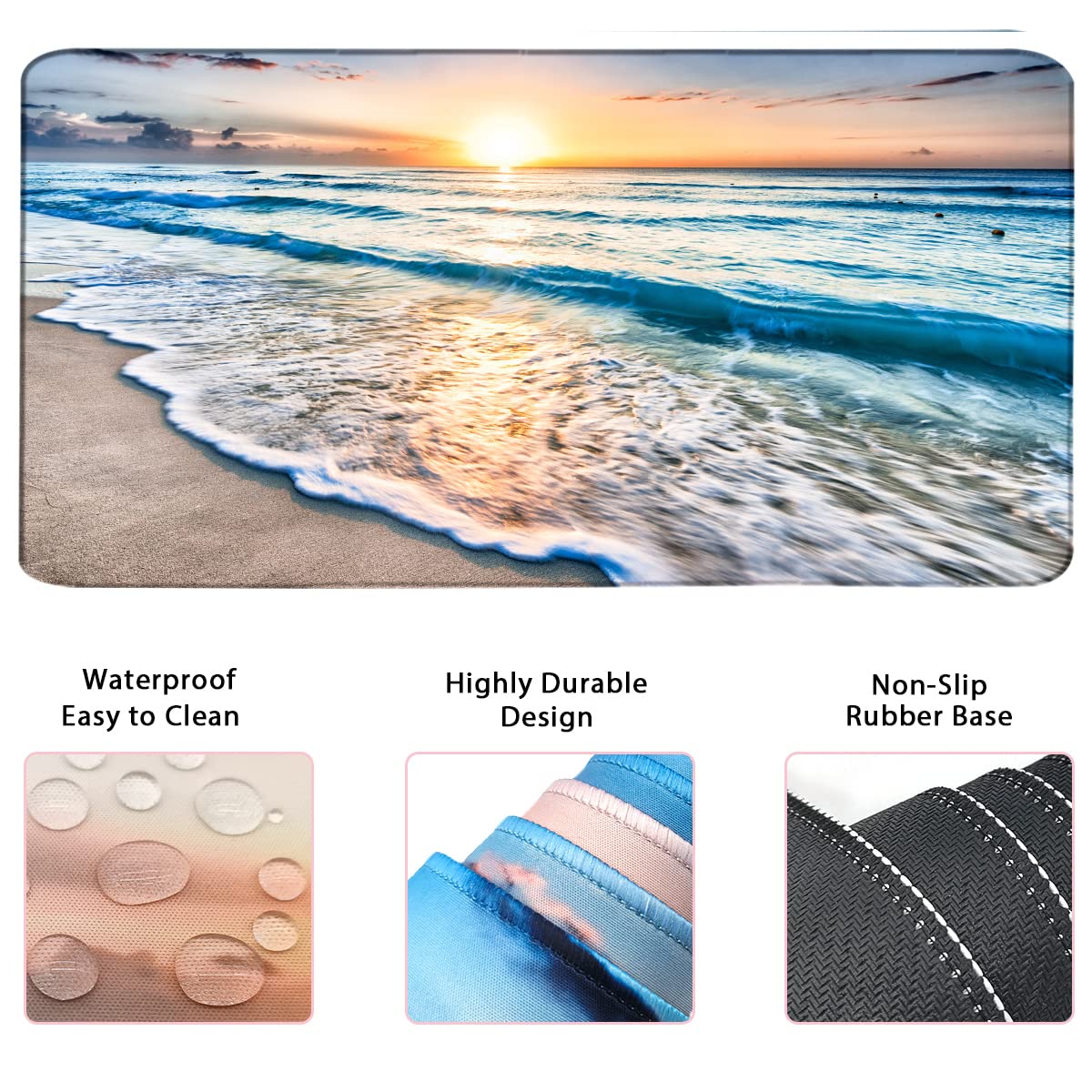 4-in-1 Large Gaming Mouse Pad, Keyboard Wrist Rest Pad & Wrist Support Mousepad Set, Extended Desk Pad Waterproof Desk Mat for Home Office Study Game-Beach