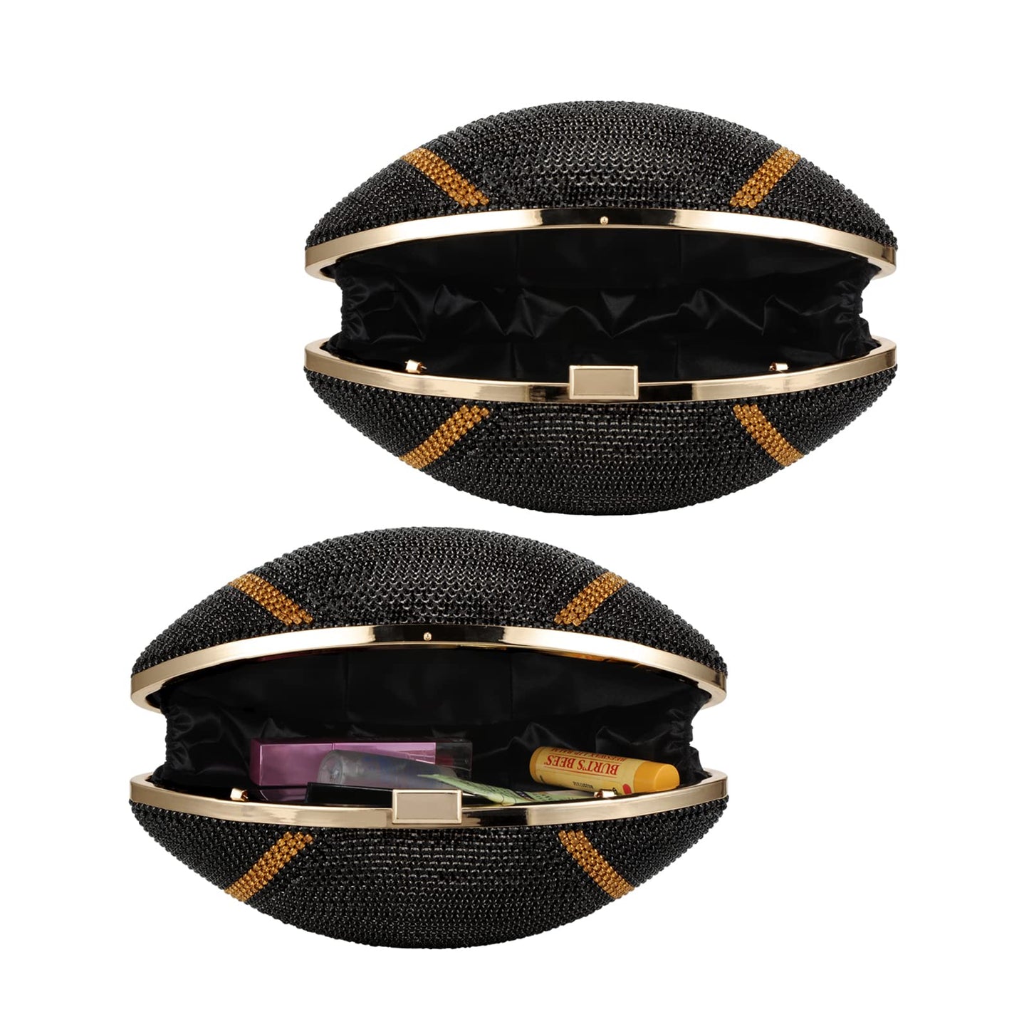 Gripit Bling Rhinestone Football Shaped Rugby Quirky Bag Purse Novlety Chain Purse Shoulder Handbag with Crystal for Women Girls,Black